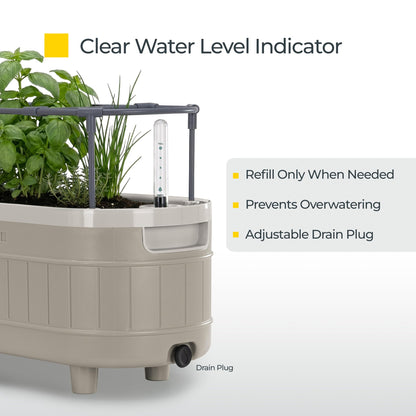 Permasteel Herb Garden Planter with Trellis Support, Self-Watering System with Water Level Indicator, Fits Multiple Herb Plants, for Basil, Flowers, Succulents, Indoor & Outdoor, Taupe
