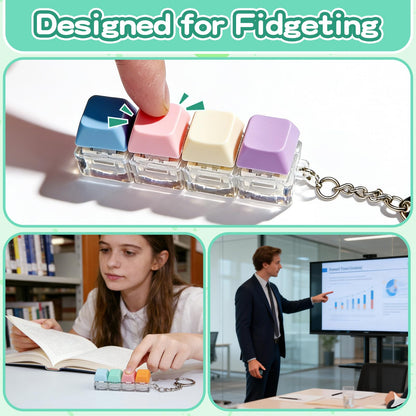 4-Pack Keyboard Fidget Toy,4-in-1 Clicky Stress Relief Fidget Keychain Set with 4 Unique Styles,Quiet Tactile Feedback Button Finger Clicker for Adults to Focus & Calm Anxiety Office Travel, Gift Box