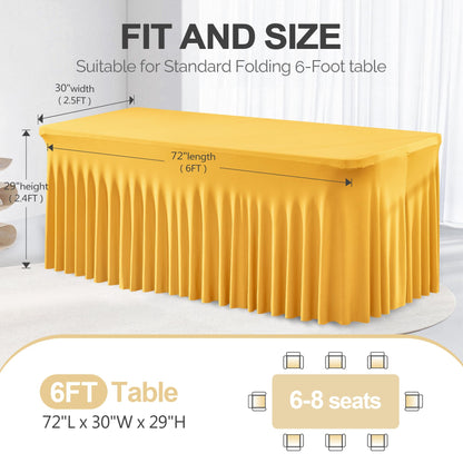 PARTISKY Golden Spandex Tablecloth for 6ft Rectangle Tables, Stretchable Table Cover Skirt for Folding Tables Weddings Parties Banquets Events Trade Shows and Dessert Table