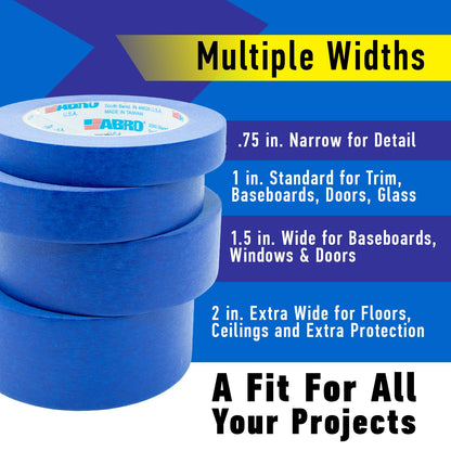 ABRO 36 Pack Blue Painters Tape: 24mm x 55M All Purpose Blue Tape, Temporary Labeling, Easy Tear, Clean Removal, Masking Tape Colored, DIY or Pro Use