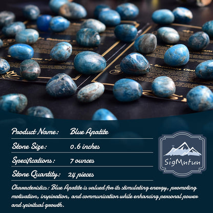 SigMntun Blue Apatite Healing Crystal Stone Set - 24 Pieces, 0.6" Natural & Polished Stones for Healing, Meditation, Reiki, Chakra, Crafting & Decoration