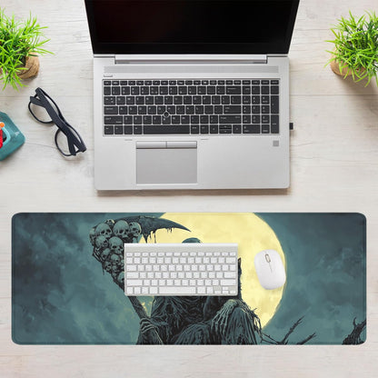 Grim Reaper Mouse Pad Dark Sickle Skull Black Cat Moon Extended Mousepad Waterproof Stitched Edges Rubber Base Non-Slip Deskpad Computer Keyboard Mat 31.5x11.8 in