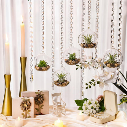 GlikCeil 56 Pcs 3.15'' Hanging Glass Tealight Holder with Clear K9 Crystal Garland Strands and Maple Leaf Pendants Globe Plant Terrariums Glass Orbs for Wedding Party Valentine Decoration