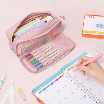 SUNEE Pencil Case, Large Capacity Pencil Pouch, Aesthetic Big Pen Bag 900D Oxford Pen Box for Office Stationery Organizer School Supplies Multifunctional for Teen Boys Girls Women Men, Pink