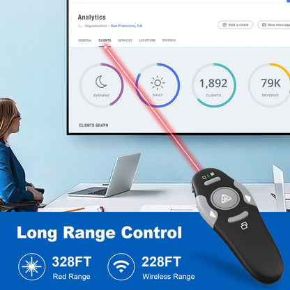 QUI 2 Pack Wireless Presenter PowerPoint Clicker, RF 2.4GHz USB Presentation Clicker for Google Slides, Keynote, Mac, Windows