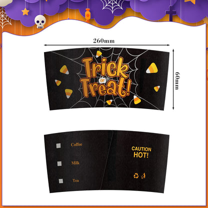 36 Pcs Halloween Coffee Cups Sleeves, Disposable Double Layer Paper Sleeves Corrugated Cup Paper Jacket for 12oz 16oz Hot Chocolate Coffee Tea or Cold Beverage, 6 Designs