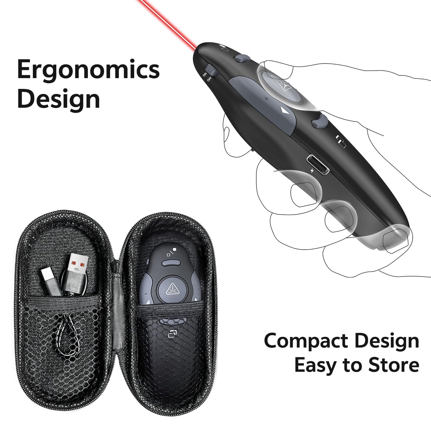 [2 Units] Presentation Clicker with 2 Cases Storage: PowerPoint Wireless Presenter Remote: USB Type C Rechargeable Red Laser Pointer Clickers Computer Project Mac PPT Slideshow Google Slide Advancer