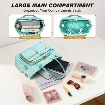 KOPKOFT Large Bible Cover Case for Women, Quilted Church Tote Bag with Shoulder Strap, Bible Study Supplies Journaling Kit Bible Accessories, Christmas Christian Gift for Women (Blue Green)