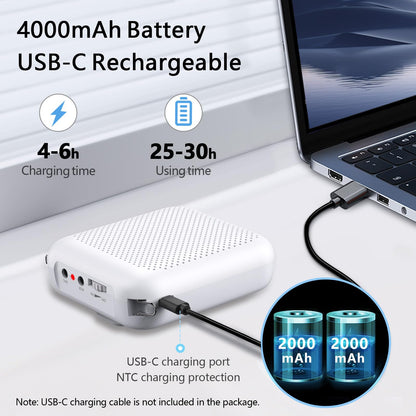Norwii Bluetooth Voice Amplifier, Power Amplifiers, Portable Mini Wired Microphone Headset for Teacher Classroom & Outdoor Lectures, Teaching, Tour Guides, USB-C Rechargeable - 4000mAh, White
