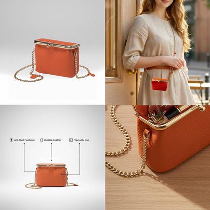 Fashion Crossbody Coin Purse for Women Small Credit Card Holder Wallet with Chain Leather Compact Wallet for Cash, Keys, Lipstick (Orange)