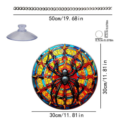 Black Spider Stained Window Hanging, 11.81 in Large Acrylic Suncatcher Window Panel Double-Sided Wall Decor for Cafe Home, Gift for Mom, Grandma, Wife, Teacher, Insect Lover