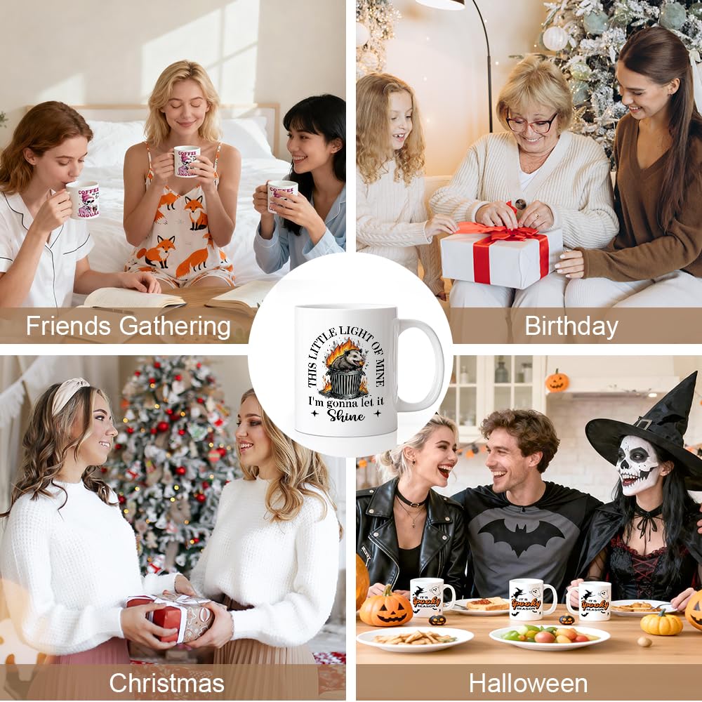 WHTYEFZ This Little Light Of Mine Mug, Funny Possum Trash Fire 11 Oz Ceramic Coffee Cup, Sarcastic Animal Lover Gifts for Women Men Friend Coworker, Birthday Chaos Office Home Mug for Mom Aunt Sister