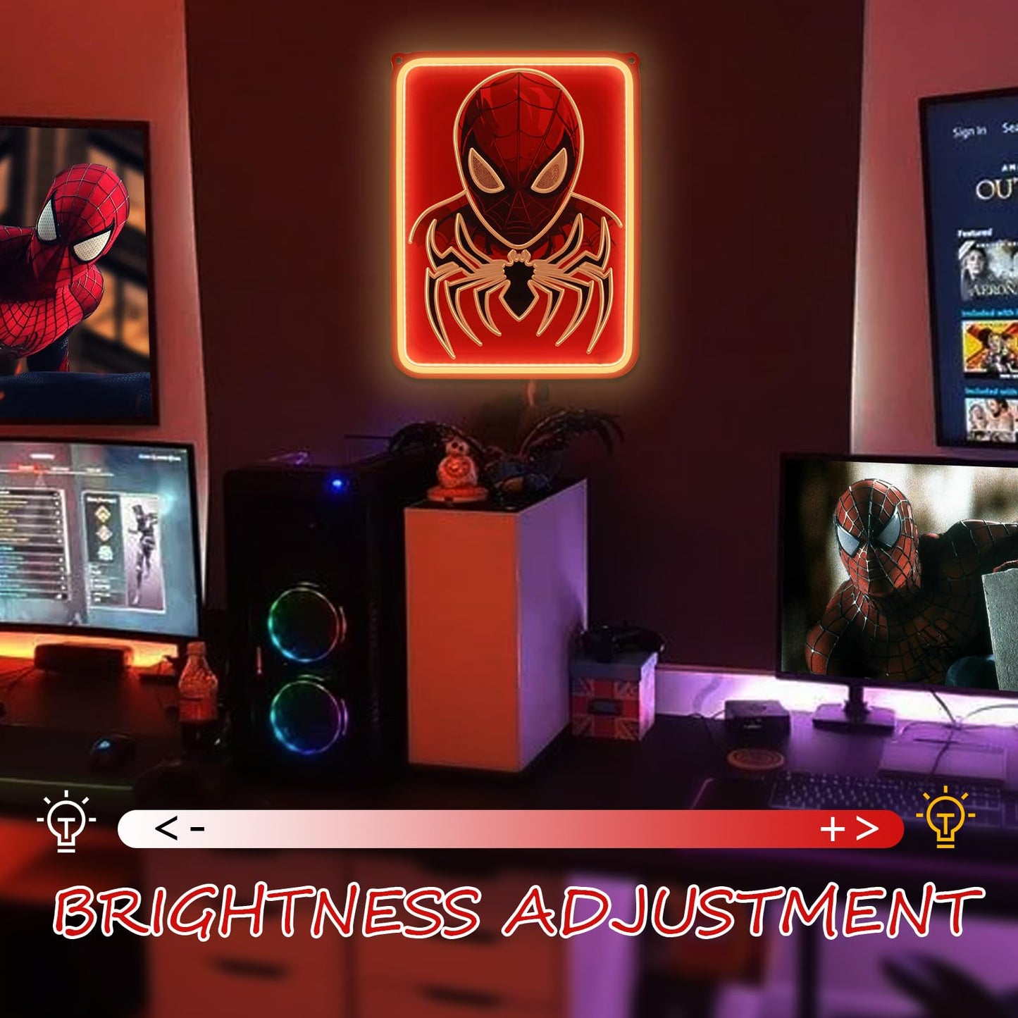 FRIFUN Spider Anime Neon Sign Led Light Up Sign Spiderman Neon Signs For Game Room Man Cave Bar Kids Bedroom Wall Decor Fun Birthday Gift