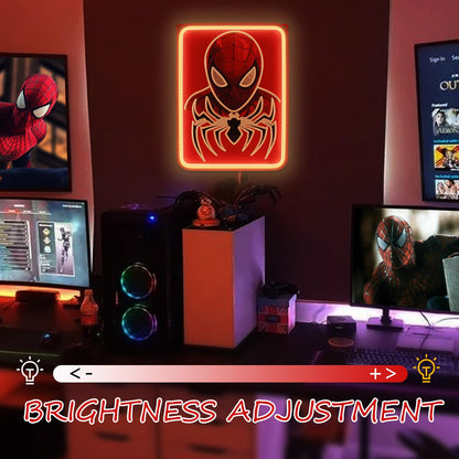 FRIFUN Spider Anime Neon Sign Led Light Up Sign Spiderman Neon Signs For Game Room Man Cave Bar Kids Bedroom Wall Decor Fun Birthday Gift