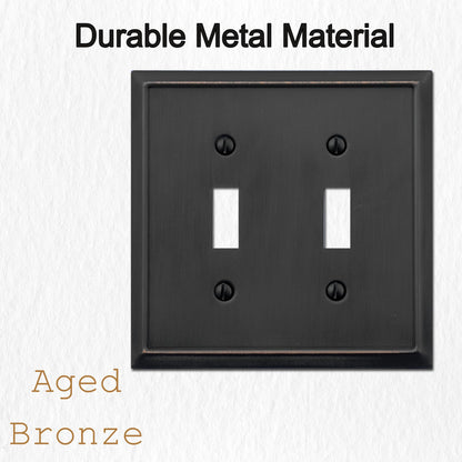 OKAWYC Double Toggle Light Switch Cover Aria Metal Wall Plate, 2-Pack Aged Bronze 2 Gang, Light Switch Cover Decorative Wallplate, Durable
