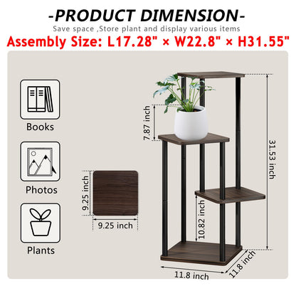 AZERPIAN Plant Stand 4 Tier Indoor Metal Flower Shelf for Multiple Plants Corner Tall Flower Holders for Patio Garden Living Room Balcony Bedroom, Black oak