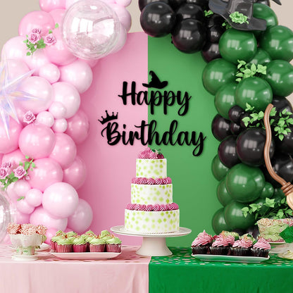 Pink Green Black Balloon Arch Kit, 153 Pcs Wick Balloons with Iridescent Exploding Star Balloons for Princess Witch Birthday Themed Party Decorations Fairy Wonderlad Party Supplies