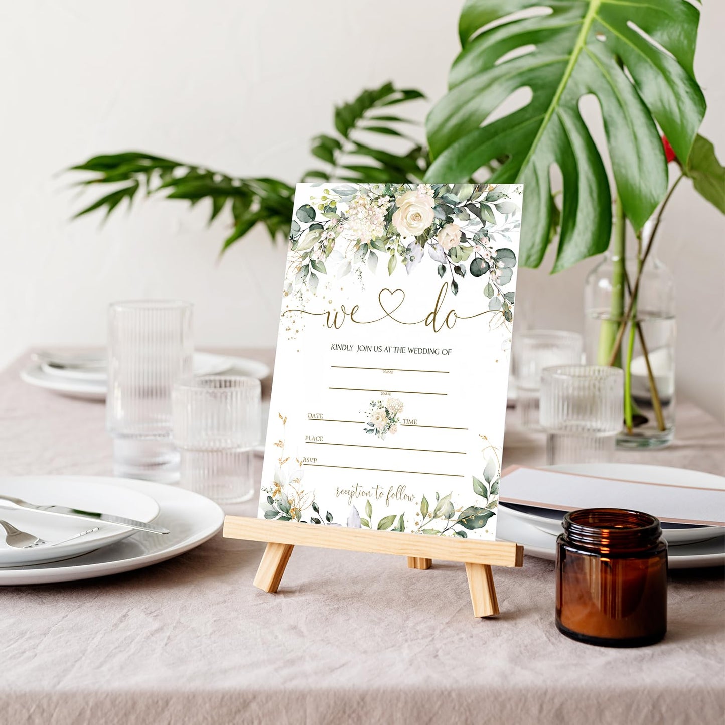 Whaline 25 Sets Greenery Floral Wedding Invitation with Envelopes Stickers Eucalyptus Leaves Fill in Blank Invites Cards for Bridal Shower, 5 x 7 Inch