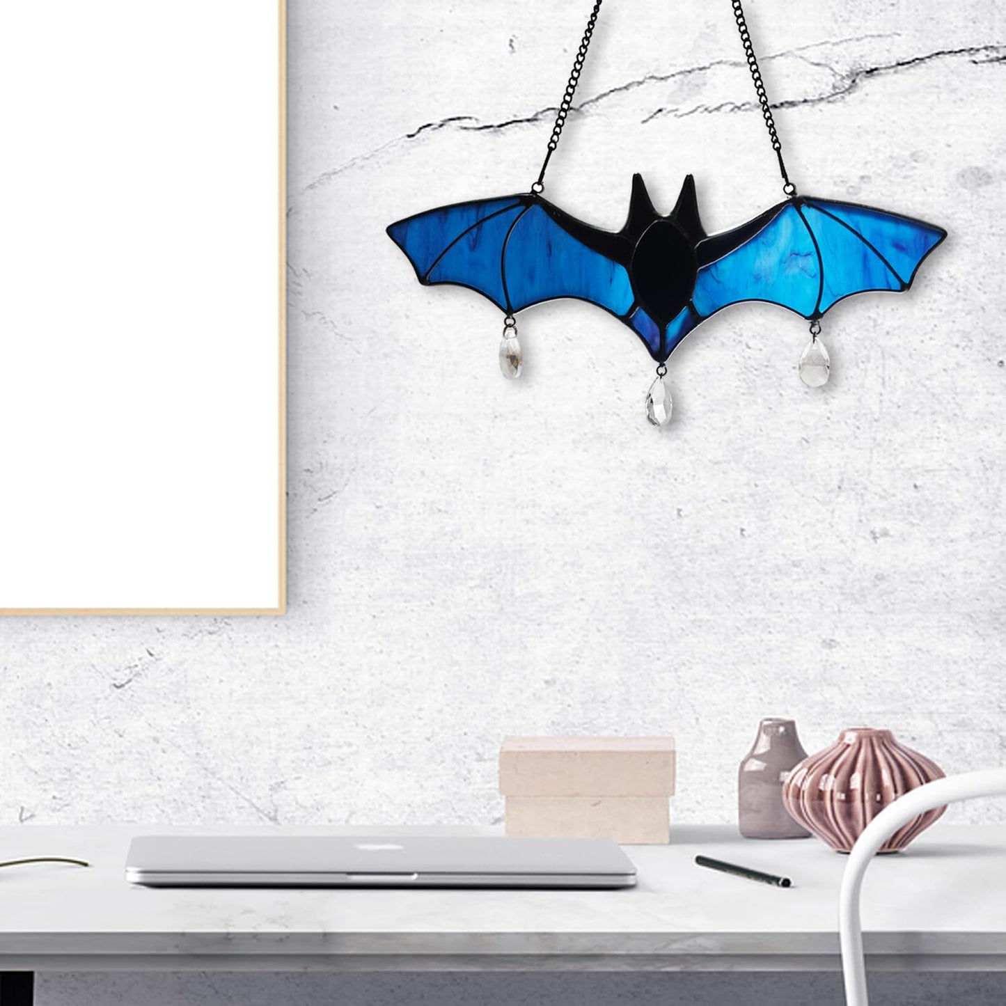 WeDcpcin Bat Stained Glass Window Hanging Suncatcher (Blue) Bat Decoration Holiday Decorations