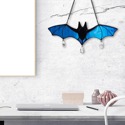 WeDcpcin Bat Stained Glass Window Hanging Suncatcher (Blue) Bat Decoration Holiday Decorations