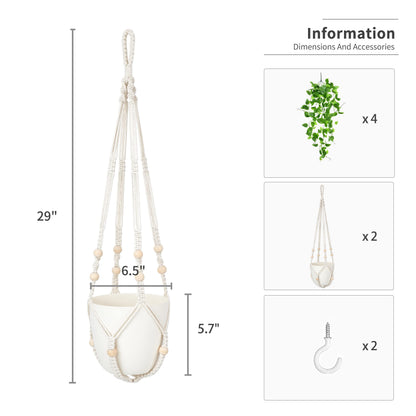 Mkono sSet of 4, 2 Packs Artificial Ivy Macrame Hanging Shelves with Lights, and 2 Packs Fake Hanging Plant with Pot