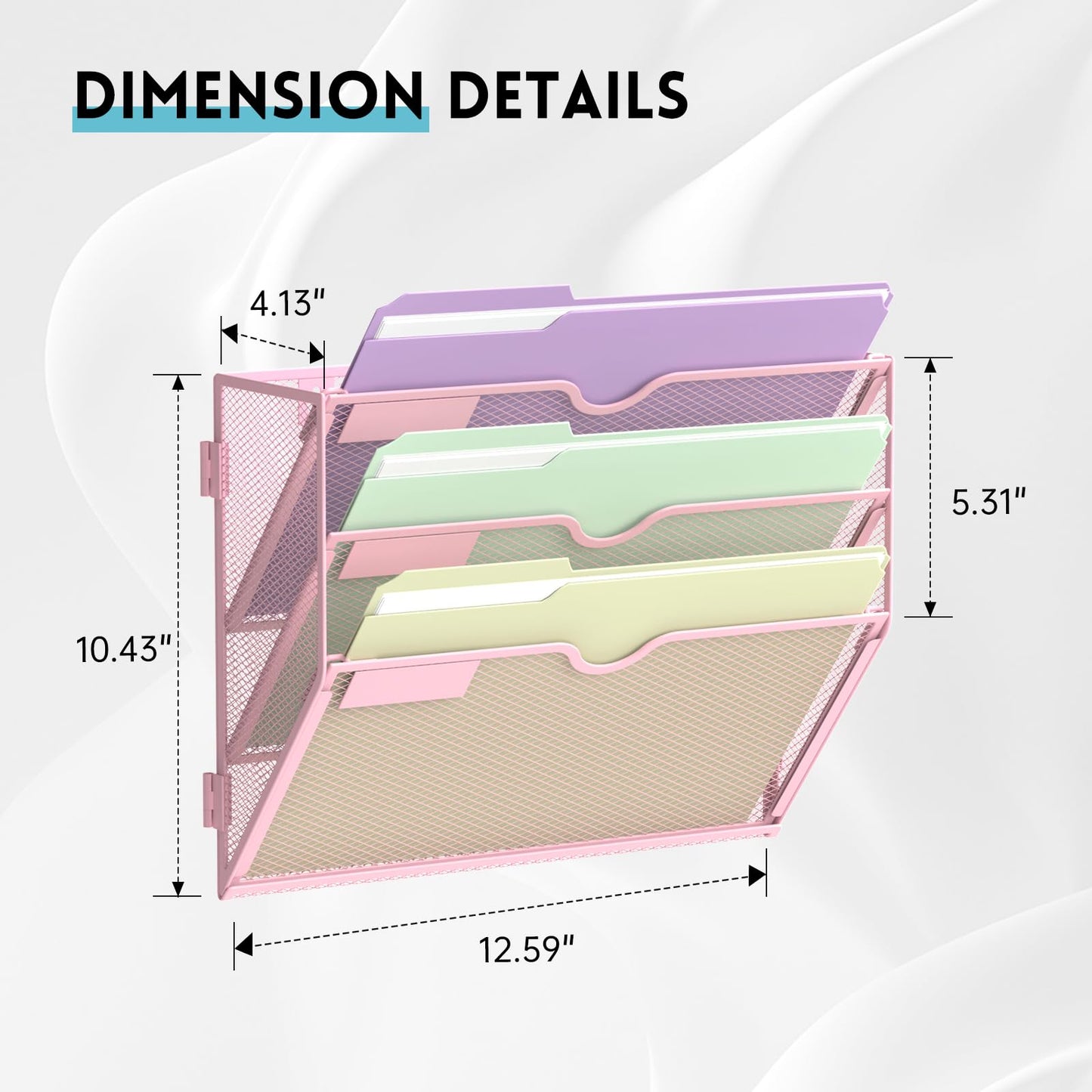 SUPEASY 3 Tier Wall File Organizer, Hanging Wall Mounted Mail Organizer with Label Slots, Metal Mesh File Holder Magazine Rack for Office, Home, School, Pink