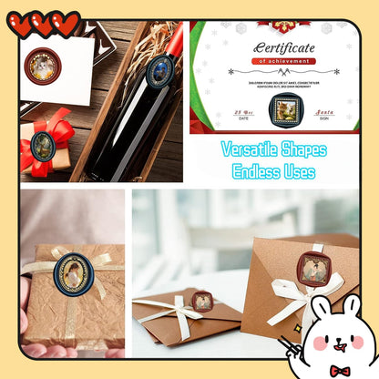 6-in-1 Vintage Embossed Frame Wax Seal Stamp Kit- Rectangle & Oval & Heart 3D Relief Photo Frame Seal Stamps with Wood Handle, Retro Sealing Wax Stamp for Wedding Invitations, Letters (6B)