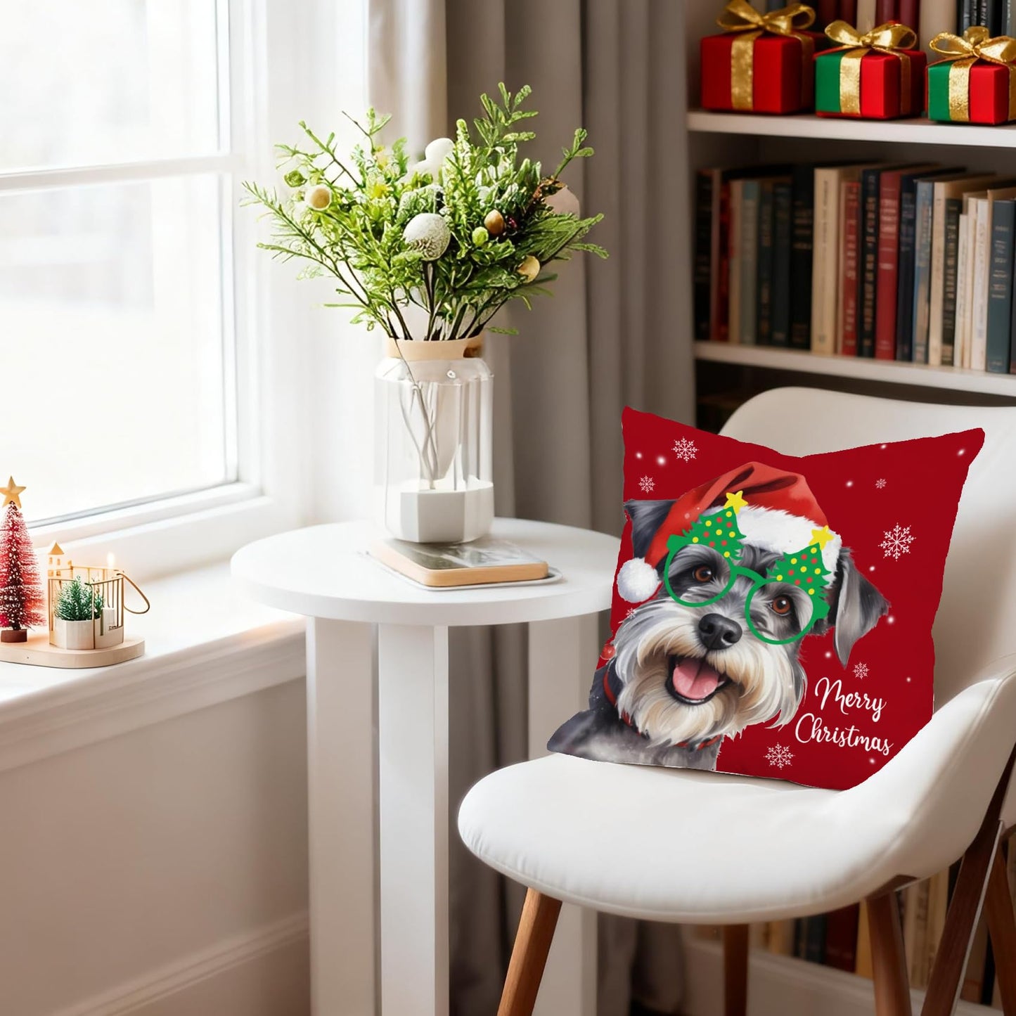 sdfkmlcdl Christmas Schnauzer Pillow Covers 18x18, Schnauzer Gifts for Women Men, Merry Christmas Dog Snowflake Decorative Throw Pillow Covers for Home Bedroom Living Room Sofa