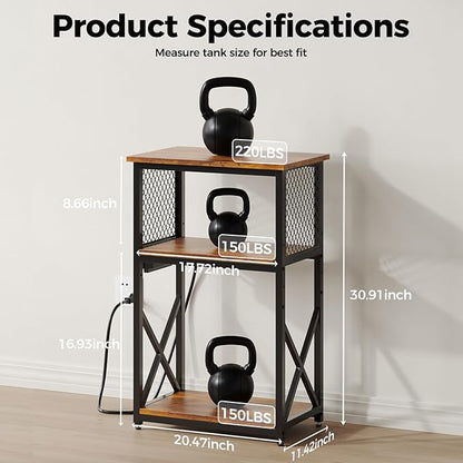 HavenlyYouth 10 Gallon Fish Tank Stand with Power Outlet, 3 Tier Aquarium Stand with Shelf, Turtle/Reptile Tank Stand for Home Office,Adjustable Boards, 20.47''L×11.42''W×30.91''H, Retro Brown