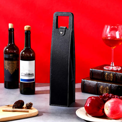 FillTouch 10 Pcs Leather Wine Gift Bags Reusable Leather Wine Tote Carrier Single Bottle Champagne Beer Protector Gift Bags for Parties Birthdays Wedding Christmas(Black,Classic Style)