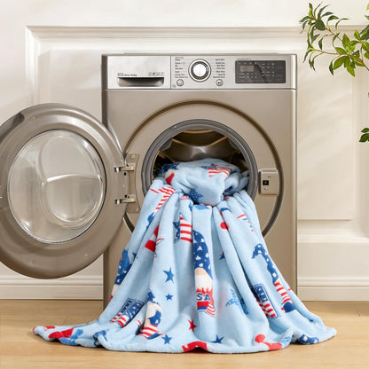 Cozy Bliss Gnome Patriotic Throw Blanket - 4th of July Warm MilkyPlush Throw Blankets,Ultra Soft Cozy Blankets for Couch,Sofa and Bed,Blue,50"x60"
