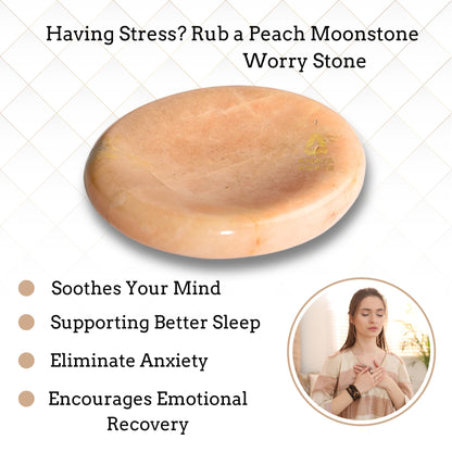 Anaya Agate Peach Moonstone Worry Stones Certified Crystal Thumb Worry Stone for Anguish, Relaxing and Soothing Balance Stones for Meditation, Stress Relief Crystals and Healing Stones for Men Women