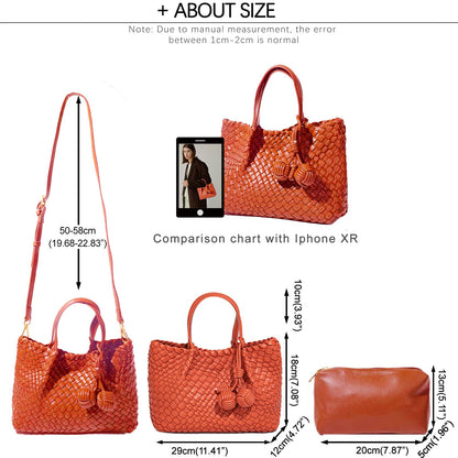 OUYGZOU Woven Tote Bag for Women, Hobo Bag for Work, Large Beach Travel Handbags and Purses, Retro Shoulder Bag, Shopping Bag (Orange, Medium)
