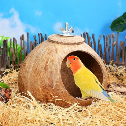 Balacoo Coconut Bird Nest for Cage: Natural Coconut Shell Parakeet Nesting Box, Parakeet Breeding Hut - Bird Cage Accessories for Budgies Cockatiel Conure Lovebirds
