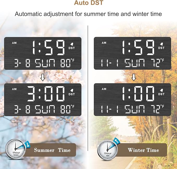 DreamSky Wooden Digital Alarm Clocks for Bedrooms with Date & Day of Week | Living Room Desk Clock, Temperature, USB Port, Dimmer Wheel, Adjustable Volume, Auto DST, Office Wood Decor (Plug-in)