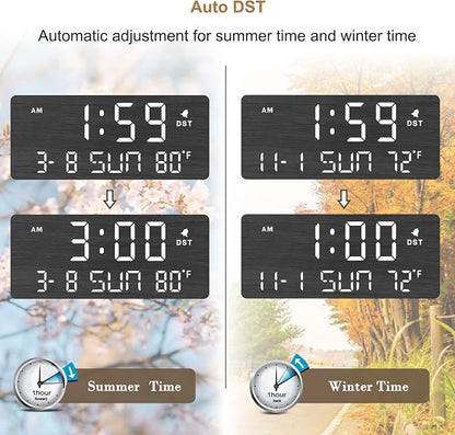 DreamSky Wooden Digital Alarm Clocks for Bedrooms with Date & Day of Week | Living Room Desk Clock, Temperature, USB Port, Dimmer Wheel, Adjustable Volume, Auto DST, Office Wood Decor (Plug-in)