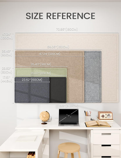 Fluxynara Bulletin Board, 23.6" x 17.5" Cork Board Alternative with 12 Safe Removable Adhesive Tabs, Foldable Felt Pin Board for Home Office, Classroom, Bedroom,Entryway for Walls—Blue Gray