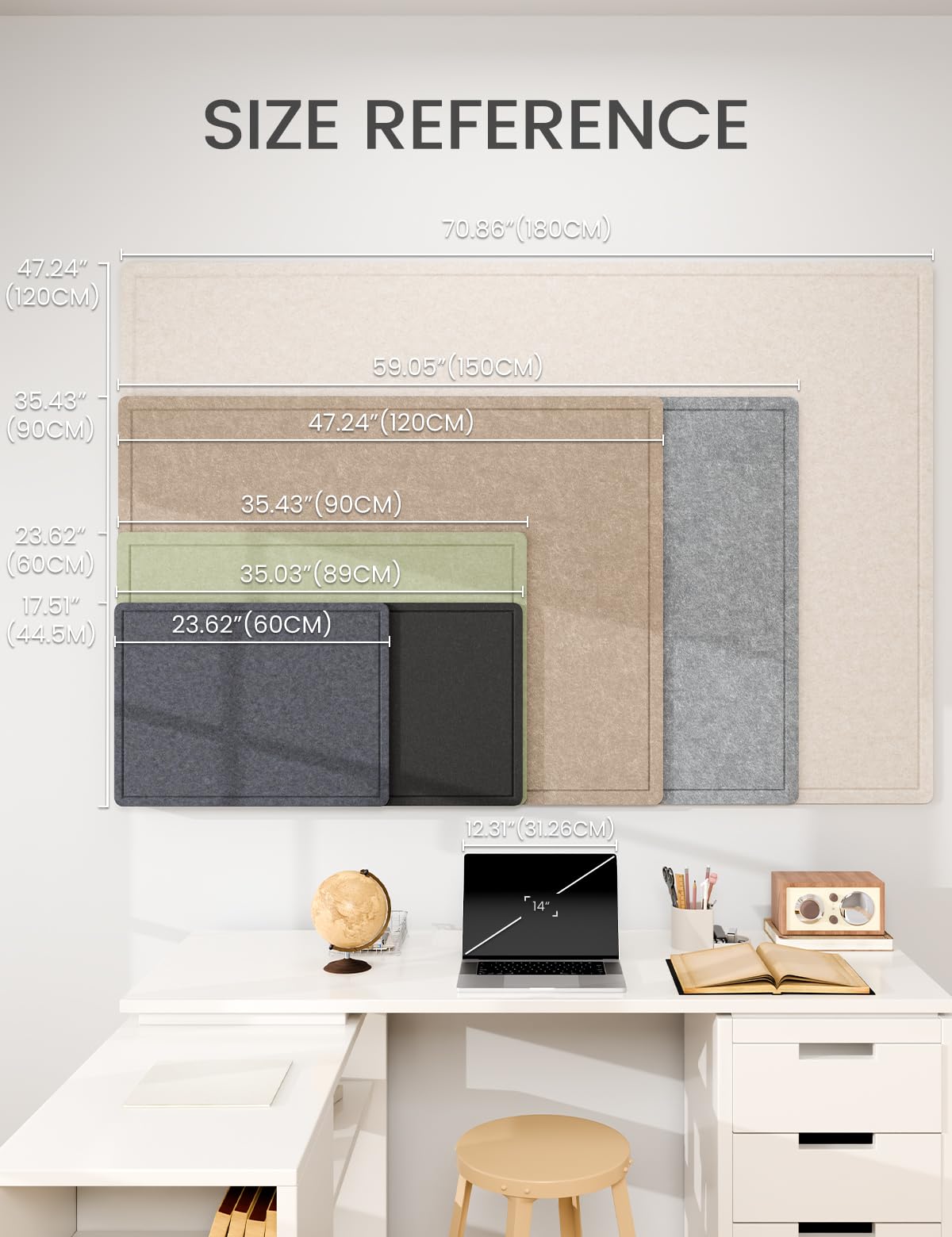 Fluxynara Large Bulletin Board, 47.2" x 35.4" Cork Board Alternative with 24 Safe Removable Adhesive Tabs, Foldable Felt Pin Board for Home Office, Classroom, Bedroom,Entryway for Walls—Oatmeal