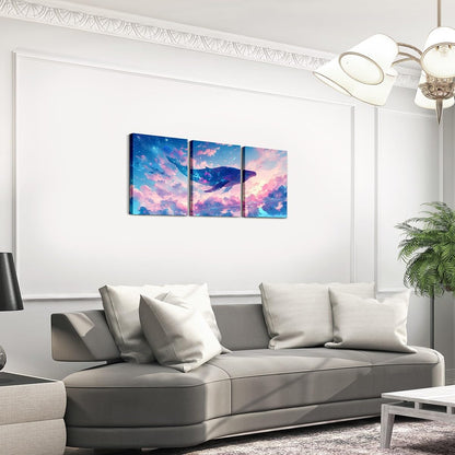 Feelyou Pretty Whale 3 Piece Canvas Wall Art for Living Room Bedroom Pink Blue Galaxy Wall Art for Home Decor Ocean Animal Office Wall Decor Nebula Wall Painting