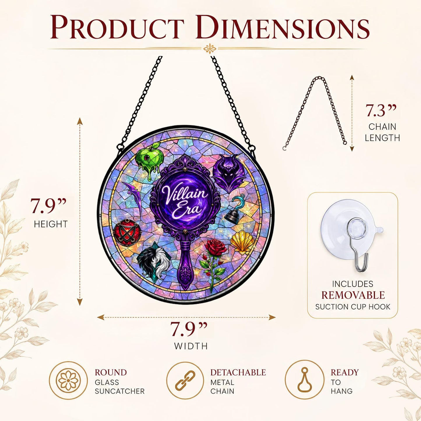 365RUSTIC Villain Era Suncatcher Stained Glass Window Hanging The Witch Art Decor Evil Magic Mirror Ornament, Dark Fairytale Movie Fan Gifts Goth Wall Art Birthday Gifts for Women Girl 7.8 in