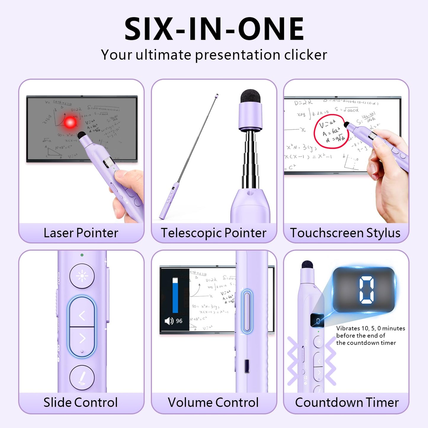 Norwii N21 Bluetooth Presentation Clicker with Telescopic Teaching Pointer, Presentation Remote with Retractable Stick for PowerPiont, Wireless Presenter, Slide Advancer - Purple