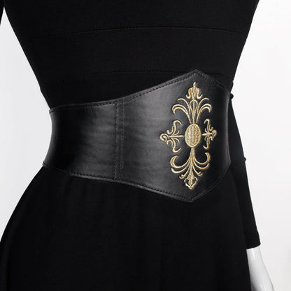 Joukavor Renaissance Leather Corset Waist Belt for Women - Viking Corset Belt for Halloween Renfaire Fantasy (Black, XXL)