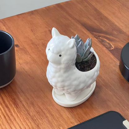 Succulent Planter Pot with Drainage Hole – White Ceramic Animal Pot for Small Plants, Cactus, Flowers – Indoor Outdoor Garden Patio Balcony Decor, Cute Gardening Gift, 6 Inch