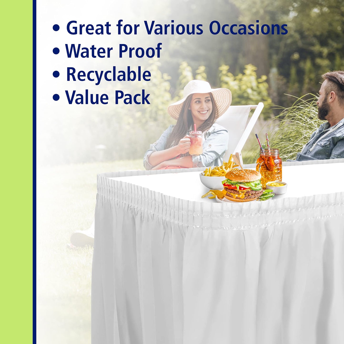 Party Dimensions Plastic Table Skirt, 29-Inches by 14-Feet - White - 6 Pack