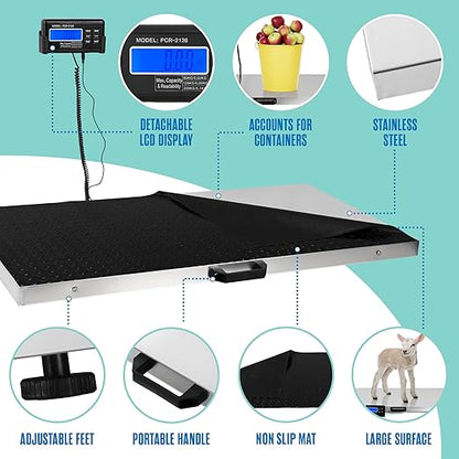 Houseables Pet Scale – Digital Animal Weighing Scale for Small and Large Pets, Puppies, Cats, Dogs, Livestock, Veterinary Use (440, Pounds)