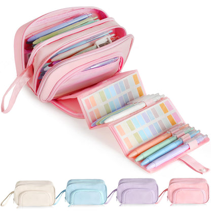 SANANT Large Capacity Pencil Case with Pull-out Structure - Multifunctional Extra Big Pencil Pouch Pen bag, Portable Stationery Organizer with Zipper, College Office School Supplies for Girls, Pink