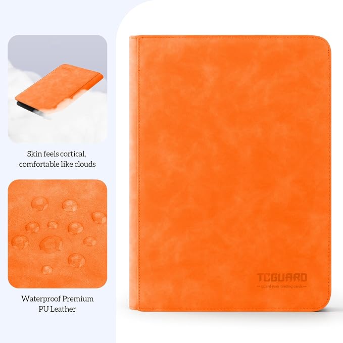 Trading Card Binder, 9 Side Loading Pocket Card Album Hold Up to 540 Cards, Zipper Binder for Cards Collection, TCG Card Holder for Game Card, Sports Card, Yugioh, MTG etc. (Orange 9)