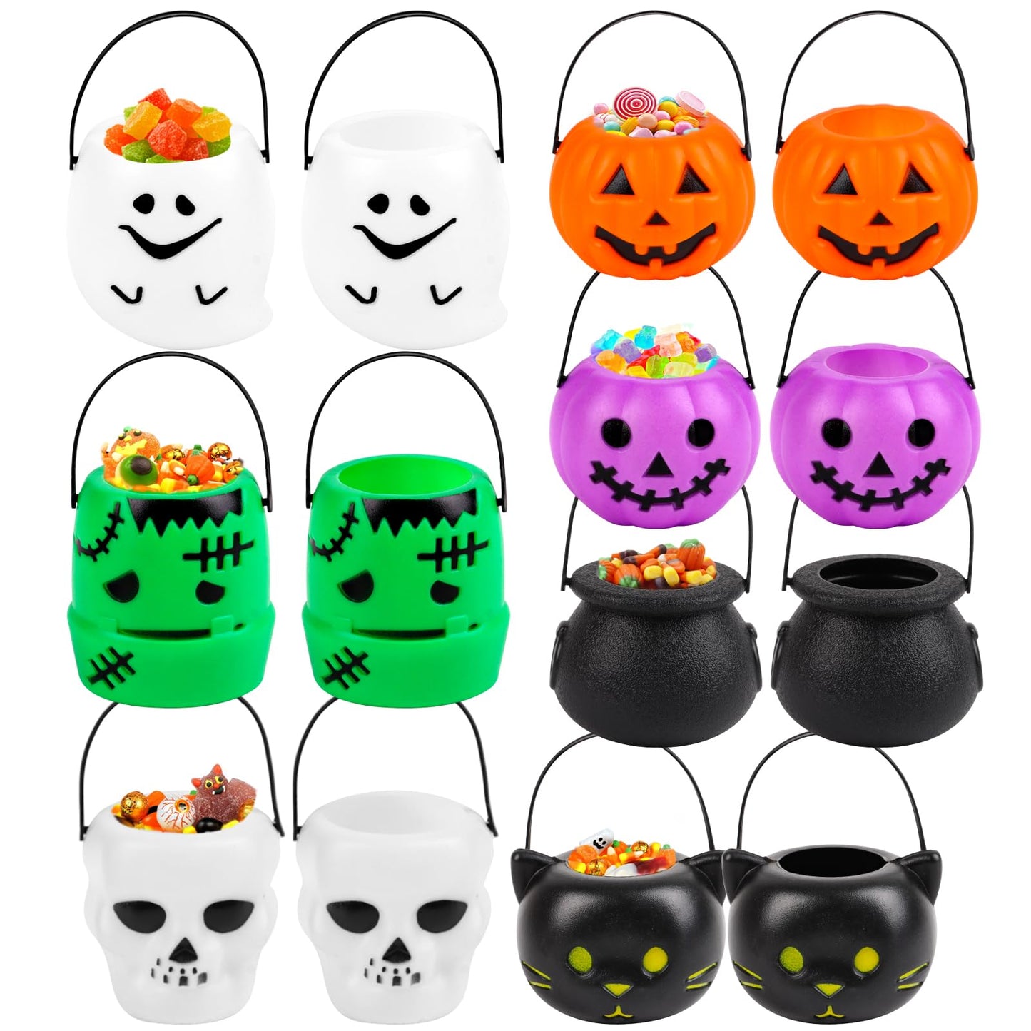 FOIMAS 14 Pack Mini Halloween Candy Cauldron,Pumpkin Ghost Candy Bucket Holder with Handles for Trick or Treat Halloween Party Favor Home Decoration Supply