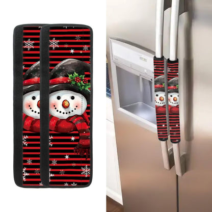 ASQVTIFE Snowman Refrigerator Handle Covers Set of 2 Christmas Decorations Indoor Snowman Fridge Door Handle Cover for Kitchen Non Slip Kitchen Appliance Protective Mat Easy to Clean Soft Comfort