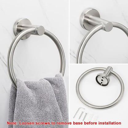 NearMoon Bath Towel Ring, Bathroom Hardware Accessories-Thicken Stainless Steel Hand Towel Holder for Bathroom, Modern Round Towel Hanger Wall Mounted (Brushed Nickel, 2 Pack)